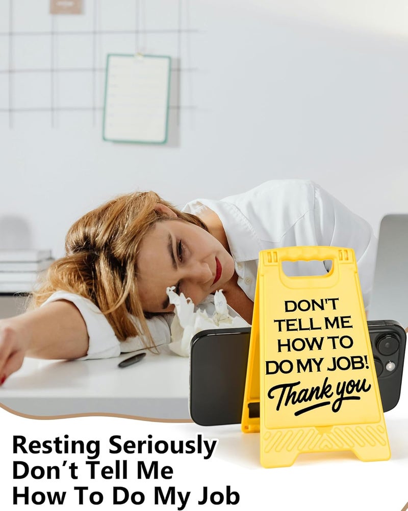EXUBERIUM Caution Don't Tell Me How To Do My Job Funny Office Desk Decor Sign Gift for Women Coworkers Sarcastic Desk Decor Multi-functional Phone Holder Mirror Table Sign Birthday White Elephant Gift - Image 4